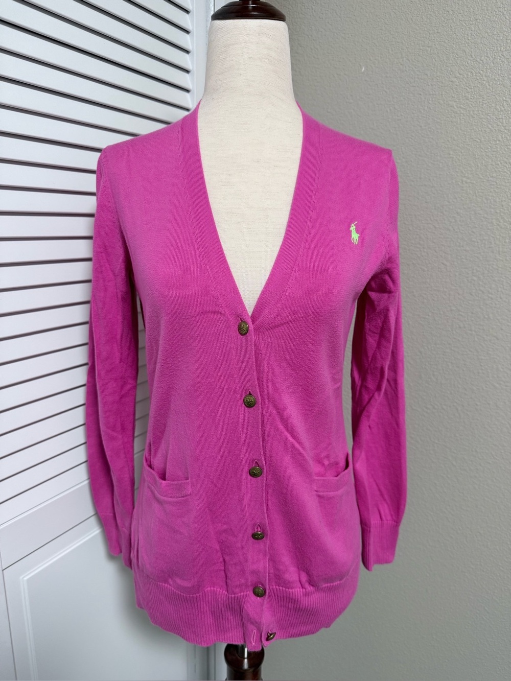 Ralph Lauren Pink V-Neck Button Cardigan Sweater GIRLS XL EUC